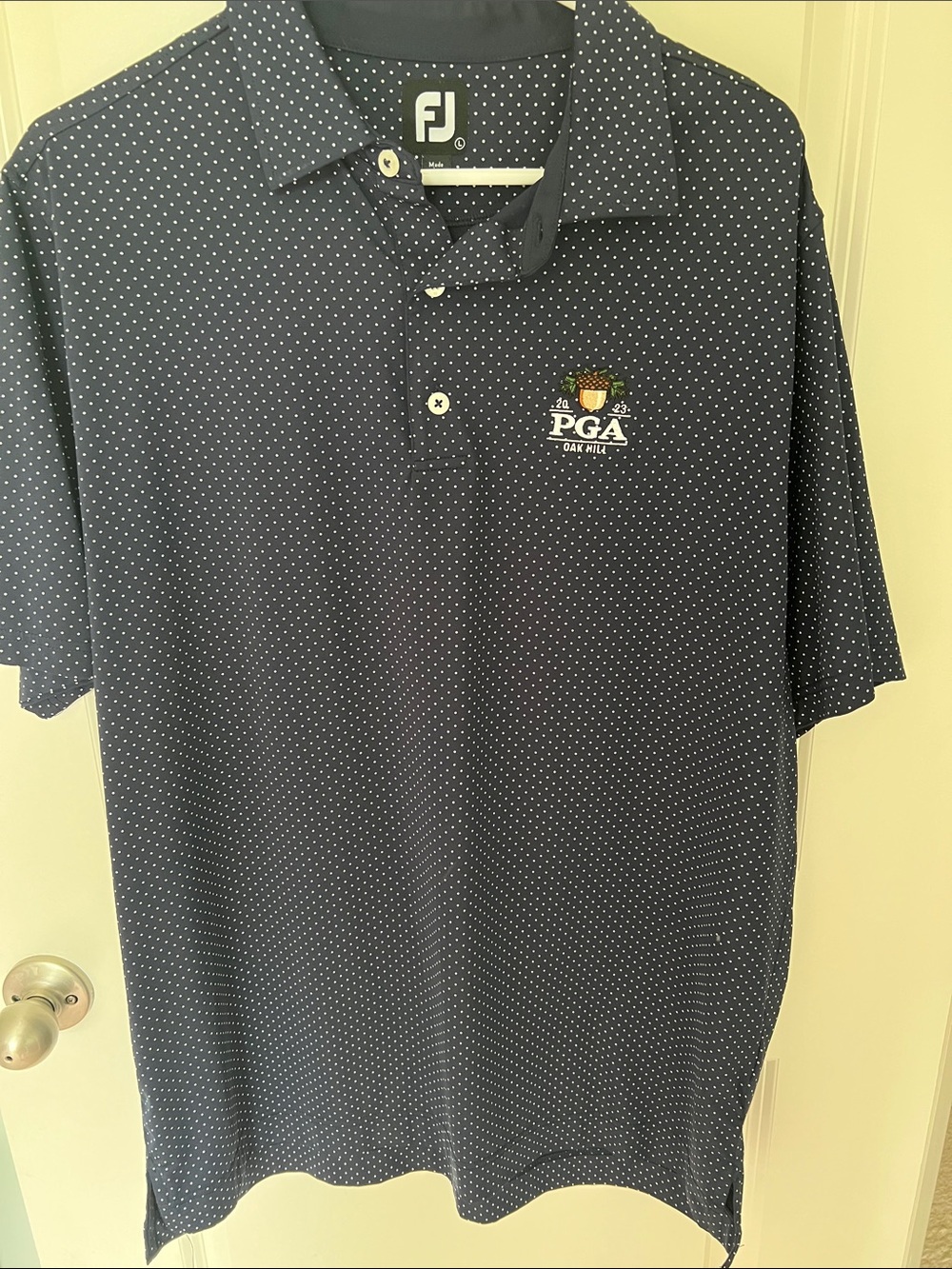 FootJoy Navy Polo with White Microdot and PGA Oak Hill Crest